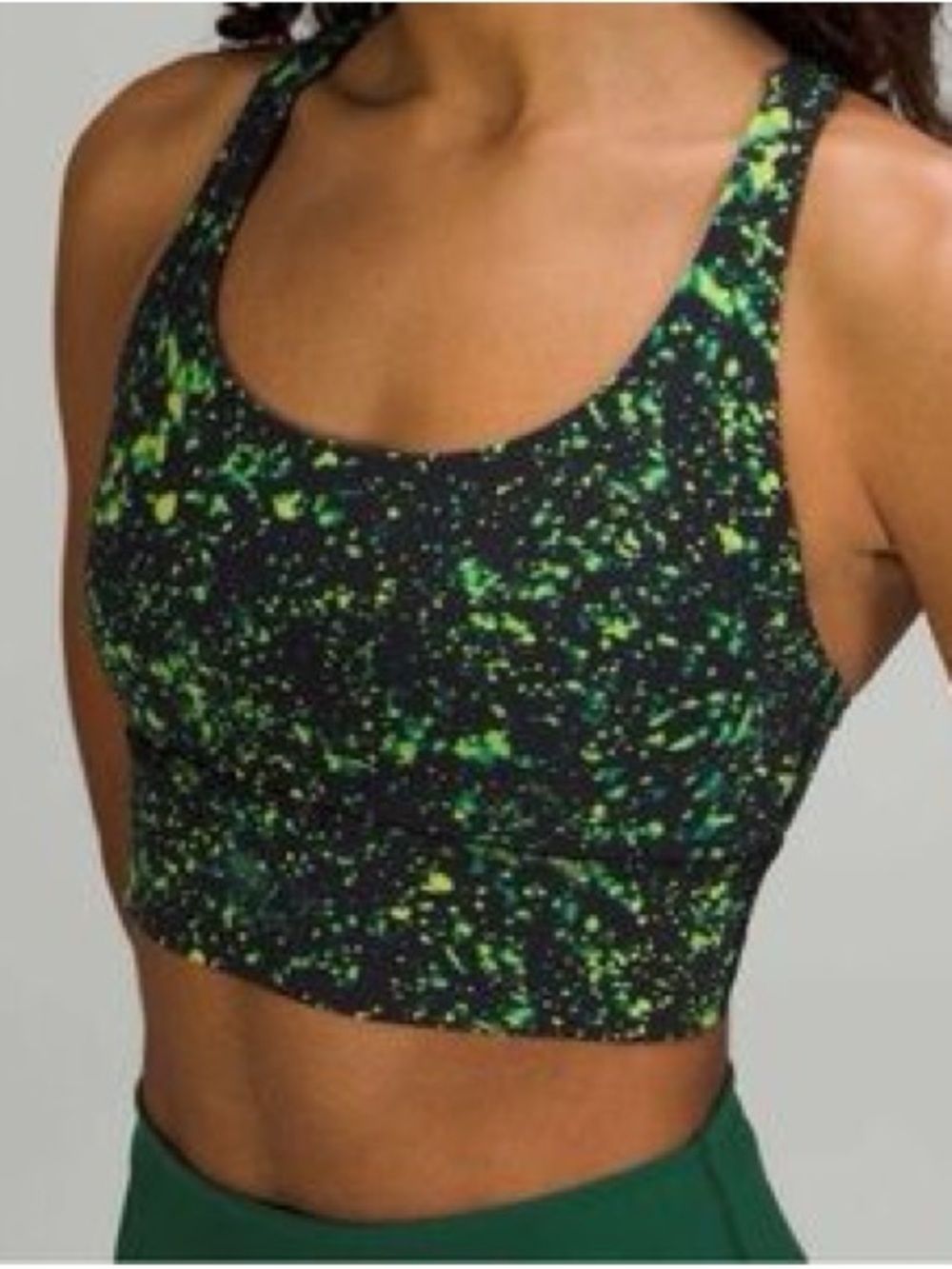 Lululemon Black and Neon Green Speckled Strappy Sports Bra